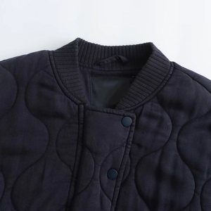 Loose Y2K quilted bomber jacket with gourd pattern and ribbed collar in dark navy