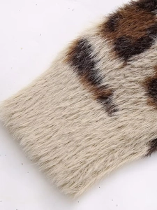 Damen Strickjacke mit Leopardenmuster und hochwertiger Kunstpelz-Textur im Detail