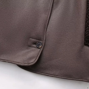 Y2K style dark brown faux suede jacket with warm fleece lining and button detail