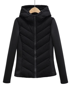 Veste Rembourrée à Capuche Mode Y2K pour Femme Hiver Chaud Matelassé en Chevron Vêtements d'Extérieur Manches Contrastées Parka Décontractée