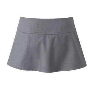 Detailed close-up of dark grey A-line mini skirt featuring a concealed side zipper and flat texture