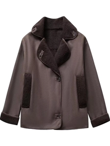 Damen Y2K Lammfellimitat Wildlederjacke Lockere Passform Reverskragen Winter Warm Oberbekleidung Vintage Streetwear Mantel Für Damen