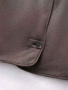 Y2K braune Jacke aus Wildlederimitat mit rundem Saum und Premium-Knopfdetail