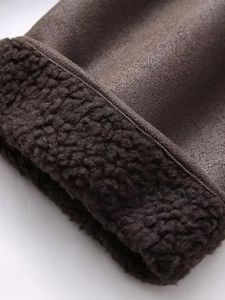 Damen Y2K Jacke in Dunkelbraun aus Wildlederimitat mit dickem Lammwollfutter und Revers