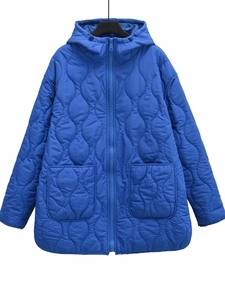 Giacca trapuntata Y2K da donna in blu Klein con cuciture a onda e tasche grandi