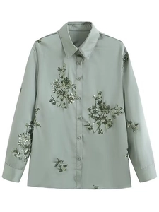 Sage Green Satin Shirt And Wide Leg Pants Featuring Sequin Floral Embroidery For Women Elegant Y2K Style Casual Streetwear