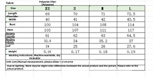 Detailed size guide for casual solid color shirt showing measurements and fabric specs