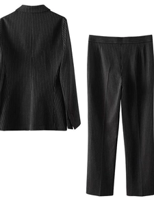 Women Y2K pinstripe suit set with single-breasted blazer and high waist pants in black