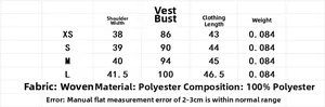 Tableau des tailles détaillé pour gilet brodé fleuri avec mesures pour XS, S, M et L