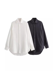 Women Satin Long Sleeve Shirt Lapel Curved Hem Casual Blouse Solid Color Single Breasted Button Down Top Elegant Office Wear