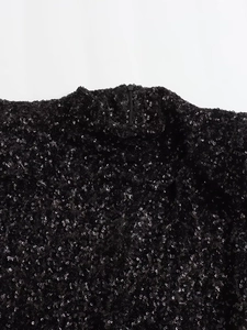 Mini robe noire sans manches Y2K à paillettes scintillantes, col montant et zip invisible