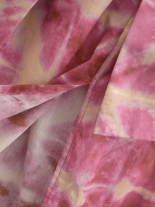 Summer halter dress with pink tie-dye print and side slit detail in cotton-linen fabric