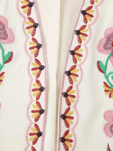Vintage white floral embroidery vest with bohemian pattern and colorful ethnic details