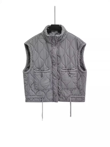 Gilet Trapuntato Donna Collo Rialzato Cerniera Giacca Senza Maniche Capispalla in Cotone Lavato Con Tasche Coulisse Moda