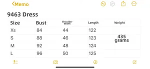 Size chart table for V-neck sleeveless maxi dress with bust and length measurements