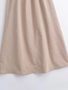 Rückenfreies ärmelloses Midikleid für Damen mit Wabenstruktur aus beigefarbenem Leinen
