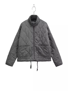 Women Onion Quilted Padded Jacket Stand Collar Zipper Warm Winter Coat Loose Outerwear With Drawstring Hem And Pockets