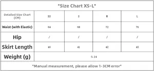 Detailed size chart for women's honeycomb print mini skirt from XS to L dimensions