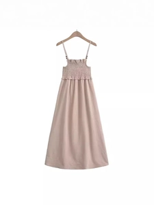 Ärmelloses rückenfreies Midikleid mit Wabenstruktur und Volant-Details in Beige