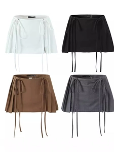 Women High Waist Pleated Mini Skort with Drawstring and Zipper Details Fashion Solid Color Anti Exposure Short Skirt
