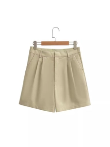 Damen Sommer Slim Fit Ärmellos V-Ausschnitt Weste Oder Hohe Taille Plissee Shorts Lässig Einfarbig Polyester Mode Top Bottom