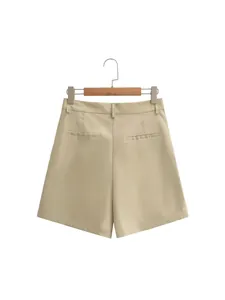 Schicke Khaki-Shorts für Damen mit hoher Taille, A-Linien-Schnitt und Gürtelschlaufen