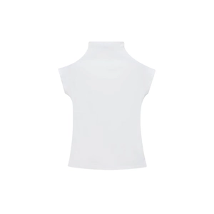 Slim fit white high neck short sleeve t-shirt for women in minimalist summer style