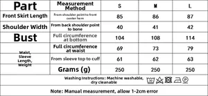 Detailed size chart for floral mini dress showing measurements for S, M, and L sizes