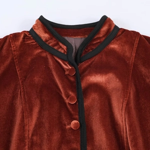Women's streetwear velvet blazer with contrast trim and stand-up collar detail