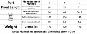 Detailed size chart for women casual loose sequined shirt showing S M L measurements