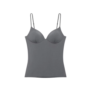 Women's dark grey nylon blend camisole with built-in padded cups and adjustable straps