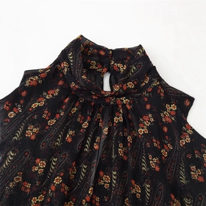 Floral chiffon halter neck top with teardrop cutout and elegant paisley pattern