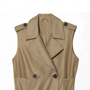 Gilet trench classique kaki à double boutonnage avec épaulettes et col à revers pour femme