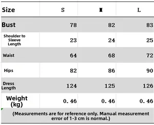 Detailed size guide table for batwing sleeve slim maxi dress with S M L measurements