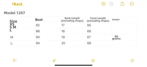 Size chart for vintage brown and blue polka dot camisole showing XS to L measurements