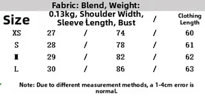 Detailed size chart for women's sleeveless vest showing bust and length measurements