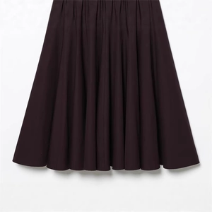 Elegant deep purple burgundy pleated midi skirt with high-density fabric and soft drape