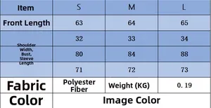 Size chart table for loose knit pullover showing measurements for S, M, and L sizes