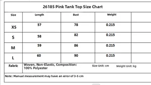 Detailed size chart for pink strap dress showing measurements in cm and fabric info