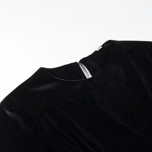 Black slim fit velvet T-shirt with crew neck and back keyhole button detail in size M