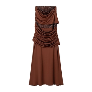Women Off Shoulder Sequin Ruched Midi Dress Elegant Slim Fit Party Evening Formal Dress Sleeveless Bodycon Gown
