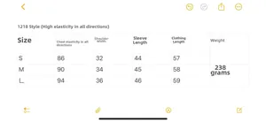 Detailed size chart for high elasticity fashion top showing S, M, L measurements
