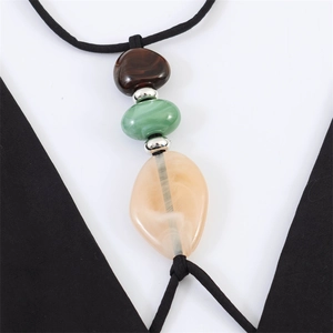 Bohemian choker necklace featuring multi-color resin beads and a black woven cord strap