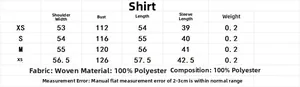 Size guide table for casual solid color blouse showing shoulder, chest, and length details