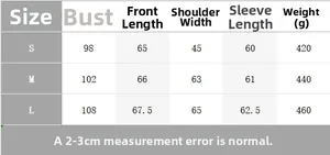 Detailed size guide table for women's blazer showing chest and sleeve measurements