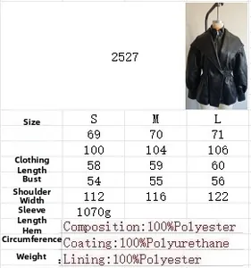 Tabella taglie dettagliata e composizione materiali per giacca in ecopelle donna 2527
