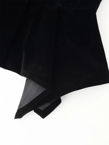 Detail of premium black velvet fabric texture with high-quality inner lining and stitching