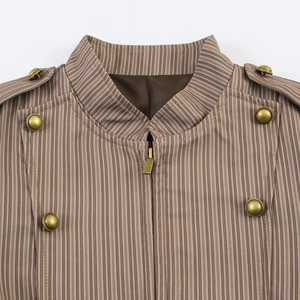 Blazer avvitato vintage a righe da donna con bottoni metallici e collo alto a zip