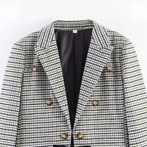 French retro asymmetric plaid blazer for women with double-breasted houndstooth pattern