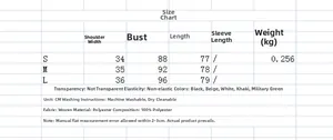 Size chart showing bust and length for the sleeveless vest with 100% polyester fabric